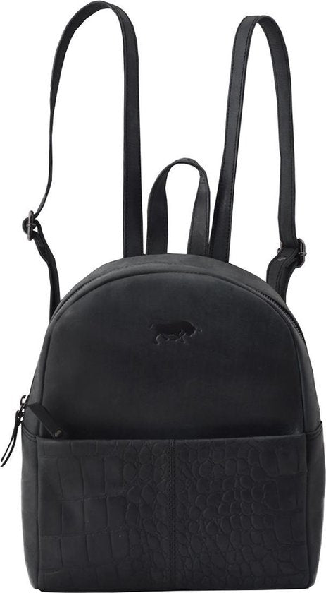 Leren rugtas dames matzwart met kroko print leer rugzak dames - Arrigo Leather Goods