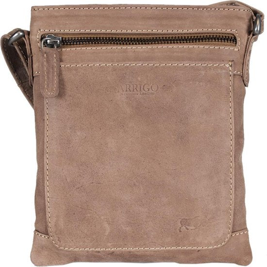 Leren schoudertasje taupe crossbody tasje van taupe kleurig leer - Arrigo Leather Goods
