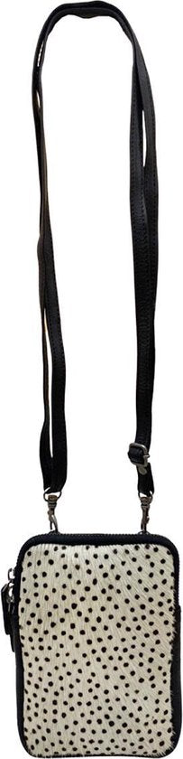 Leren telefoontasje dames met een verstelbare schouderband zwart met dierenprint - Arrigo Leather Goods