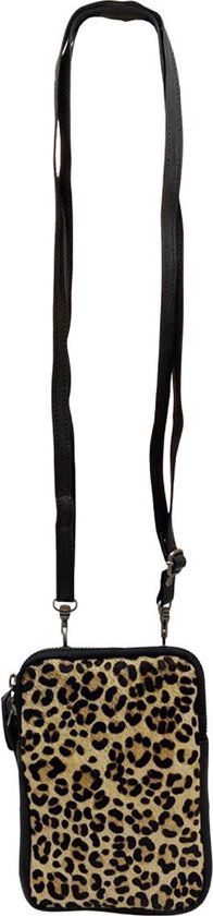 Leren telefoontasje dames met een verstelbare schouderband zwart met tijgerprint - Arrigo Leather Goods
