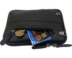 Leren telefoontasje dames met een verstelbare schouderband zwart met tijgerprint - Arrigo Leather Goods