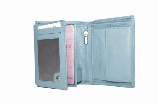 Lichtblauwe euro portemonnee leer compact leren portemonnee lichtblauw - Arrigo Leather Goods