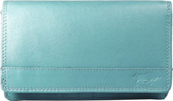Lichtblauwe leren damesportemonnee met RFID-bescherming in harmonica-model - Arrigo.nl