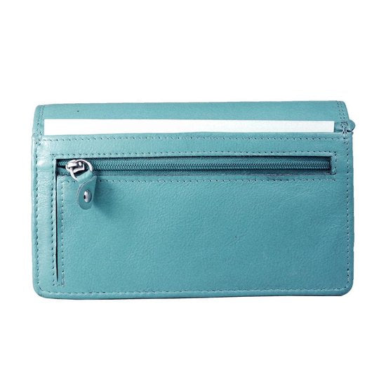 Lichtblauwe leren damesportemonnee met RFID-bescherming in harmonica-model - Arrigo.nl
