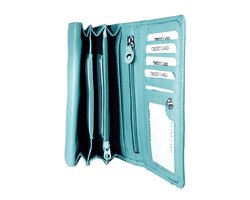 Lichtblauwe leren damesportemonnee met RFID-bescherming in harmonica-model - Arrigo.nl