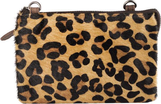 Lichtbruin crossbody tasje met jaguar print mini bag mini tas - Arrigo Leather Goods