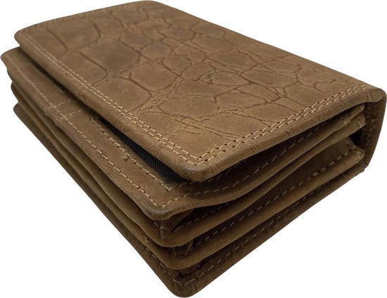 Lichtbruin leren dames portemonnee klein met croco print en anti - Arrigo.nl
