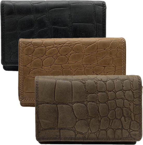 Lichtbruin leren dames portemonnee klein met croco print en anti - Arrigo.nl