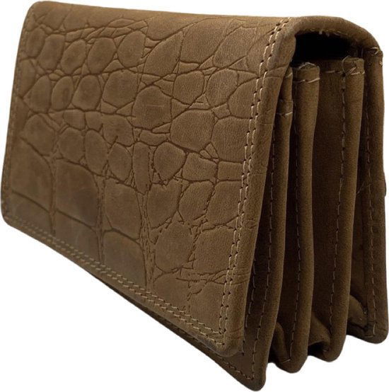 Lichtbruin leren dames portemonnee klein met croco print en anti - Arrigo.nl