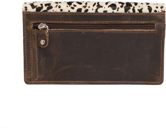 Lichtbruine portemonnee met vacht en anti skim dames portemonnee buffelleer - Arrigo Leather Goods