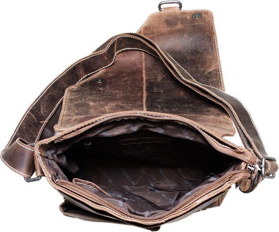 Lichtbruine schoudertas leer met een overslag klep en twee magneetsluitingen - Arrigo Leather Goods