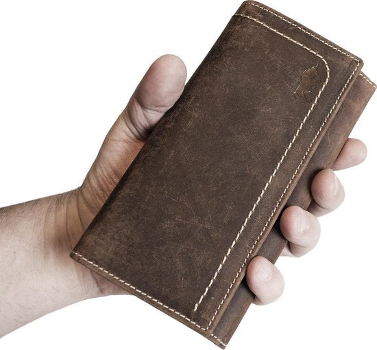 Luxe dames portemonnee van cognackleurig leer in overslagmodel - Arrigo.nl