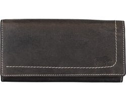 Luxe dames portemonnee van donkerbruin leer in overslagmodel - Arrigo.nl