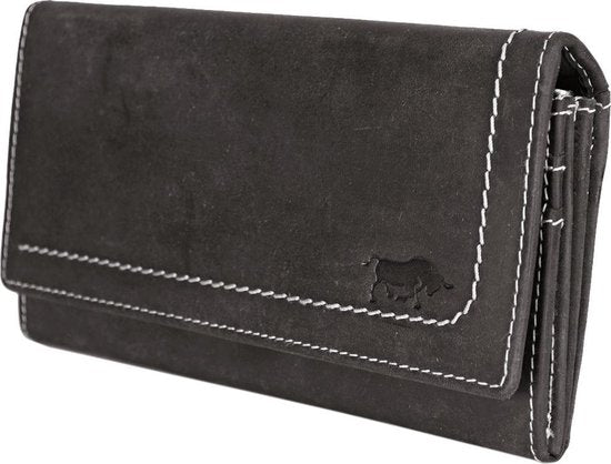 Luxe dames portemonnee van donkerbruin leer in overslagmodel - Arrigo.nl