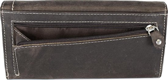 Luxe dames portemonnee van donkerbruin leer in overslagmodel - Arrigo.nl