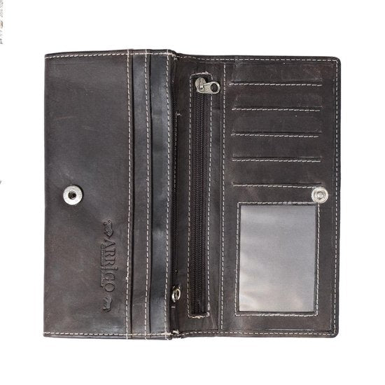 Luxe dames portemonnee van donkerbruin leer in overslagmodel - Arrigo.nl