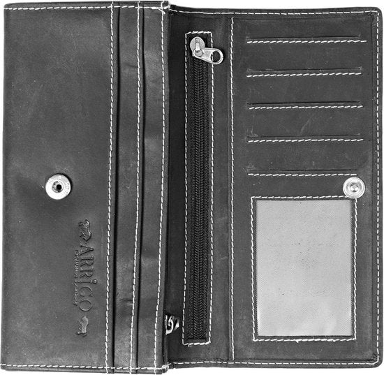 Luxe dames portemonnee van zwart leer in overslagmodel - Arrigo.nl