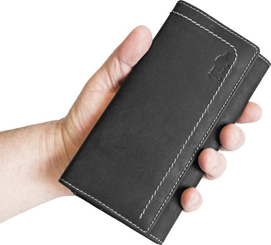 Luxe dames portemonnee van zwart leer in overslagmodel - Arrigo.nl