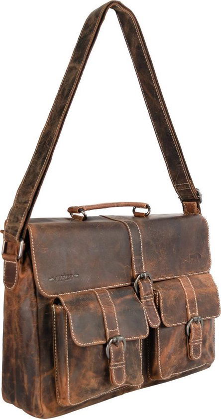Messenger bag buffelleer 15,6 inch cognac - Arrigo Leather Goods