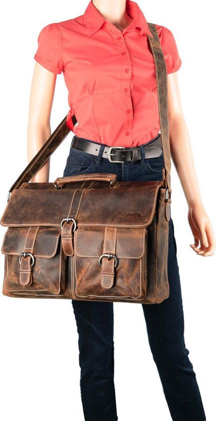 Messenger bag buffelleer 15,6 inch cognac - Arrigo Leather Goods