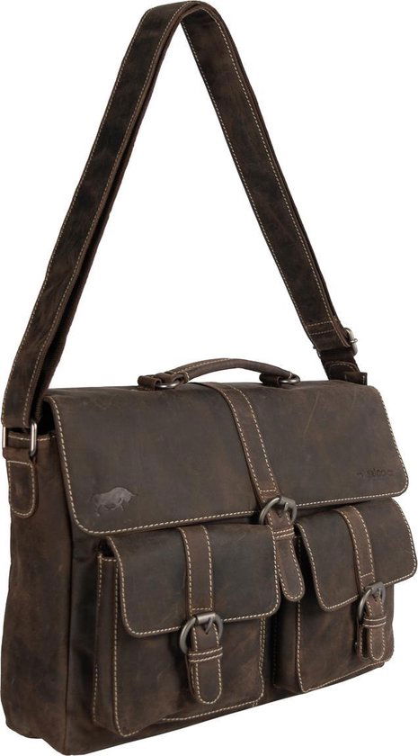Messenger bag buffelleer 15,6 inch donkerbruin - Arrigo Leather Goods