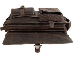 Messenger bag buffelleer 15,6 inch donkerbruin - Arrigo Leather Goods