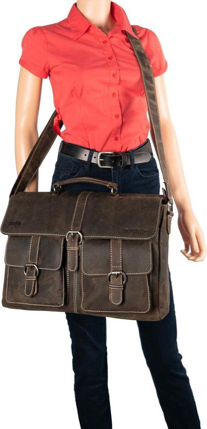 Messenger bag buffelleer 15,6 inch donkerbruin - Arrigo Leather Goods