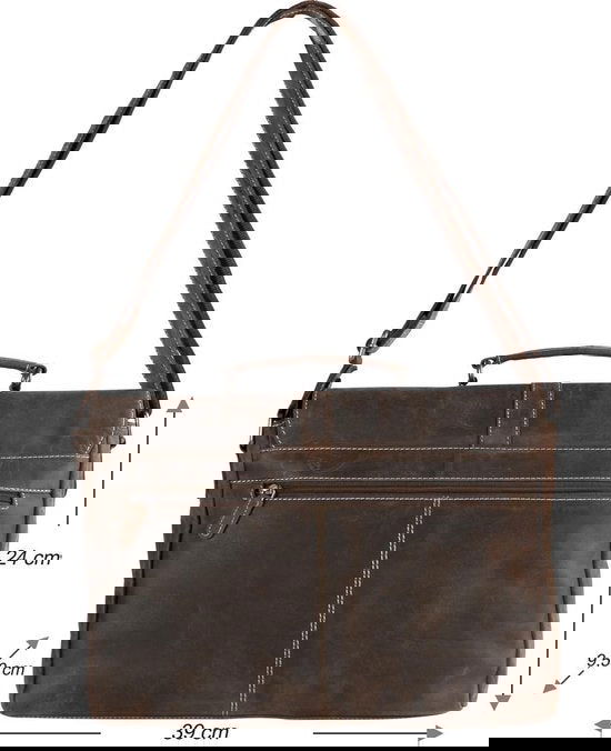 Messenger bag buffelleer 15,6 inch donkerbruin - Arrigo Leather Goods