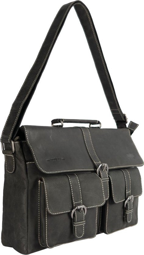 Messenger bag buffelleer 15,6 inch zwart - Arrigo Leather Goods
