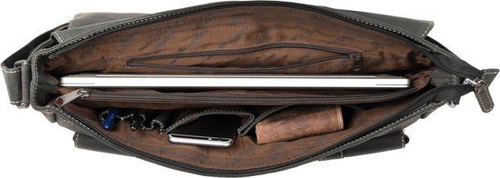 Messenger bag buffelleer 15,6 inch zwart - Arrigo Leather Goods