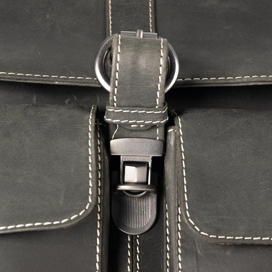 Messenger bag buffelleer 15,6 inch zwart - Arrigo Leather Goods