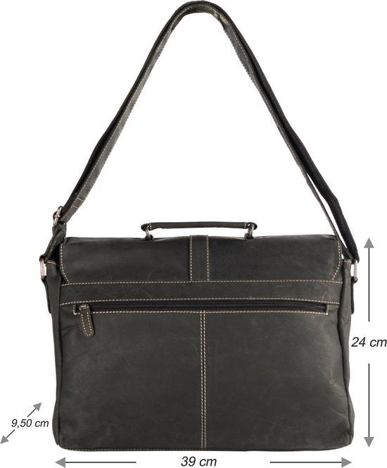 Messenger bag buffelleer 15,6 inch zwart - Arrigo Leather Goods