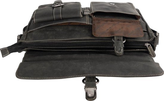 Messenger bag buffelleer 15,6 inch zwart - Arrigo Leather Goods