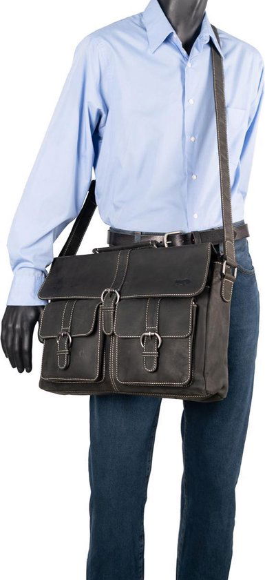Messenger bag buffelleer 15,6 inch zwart - Arrigo Leather Goods