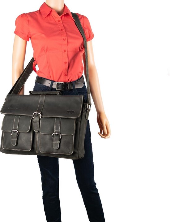 Messenger bag buffelleer 15,6 inch zwart - Arrigo Leather Goods