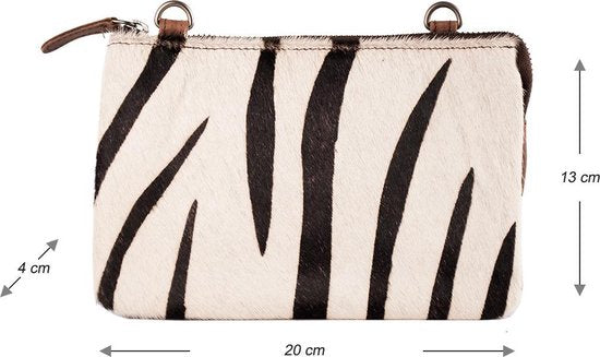 Mini Crossbody Tas van Donkerbruin Leer met Vacht en Zebra Print - Arrigo.nl