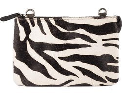 Mini Crossbody Tas van Donkerbruin Leer met Vacht en Zebra Print - Arrigo.nl