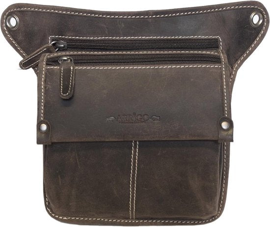 Motor Beentas - Donkerbruin Leren Heuptasje of Leren Schoudertasje - Arrigo.nl