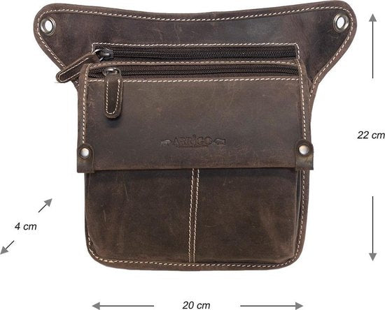 Motor Beentas - Donkerbruin Leren Heuptasje of Leren Schoudertasje - Arrigo.nl