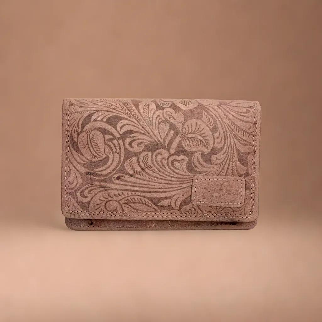 Naturel rfid dames portemonnee leer met bloemenprint - Arrigo.nl