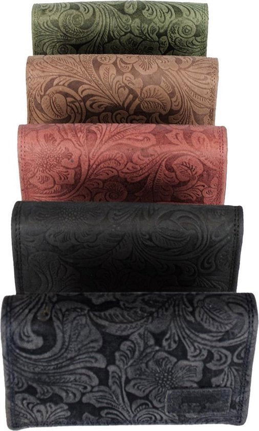 Naturel rfid dames portemonnee leer met bloemenprint - Arrigo.nl