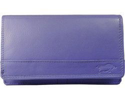 Paarse leren damesportemonnee met RFID-bescherming in harmonica-model - Arrigo.nl