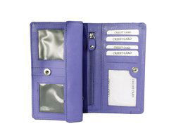 Paarse leren damesportemonnee met RFID-bescherming in harmonica-model - Arrigo.nl