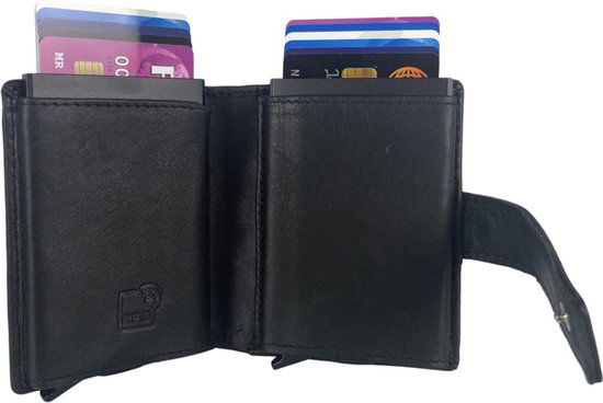 Pasjeshouder leer aluminium zwart dubbele creditcard houder rfid pasjeshouder - Arrigo.nl