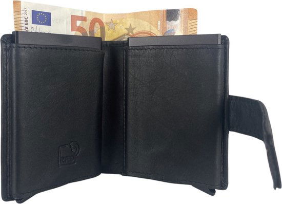 Pasjeshouder leer aluminium zwart dubbele creditcard houder rfid pasjeshouder - Arrigo.nl
