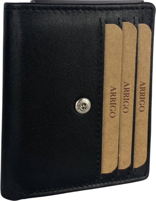 Pasjeshouder leer aluminium zwart dubbele creditcard houder rfid pasjeshouder - Arrigo.nl