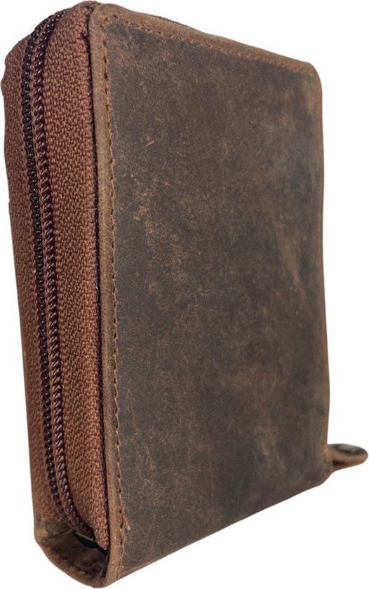 Pasjeshouder met rits cognac card protector rfid anti skim - Arrigo.nl