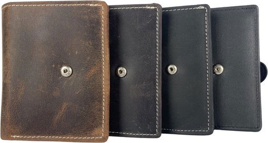 Pasjeshouder uitschuifbaar cognac dubbele creditcard houder rfid muntgeld ritsvak - Arrigo.nl