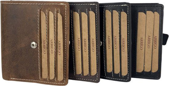 Pasjeshouder uitschuifbaar donkerbruin dubbele creditcard houder rfid pasjeshouder - Arrigo Leather Goods