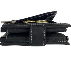 Pasjeshouder uitschuifbaar zwart leer dubbele creditcard houder rfid muntgeld ritsvak - Arrigo.nl